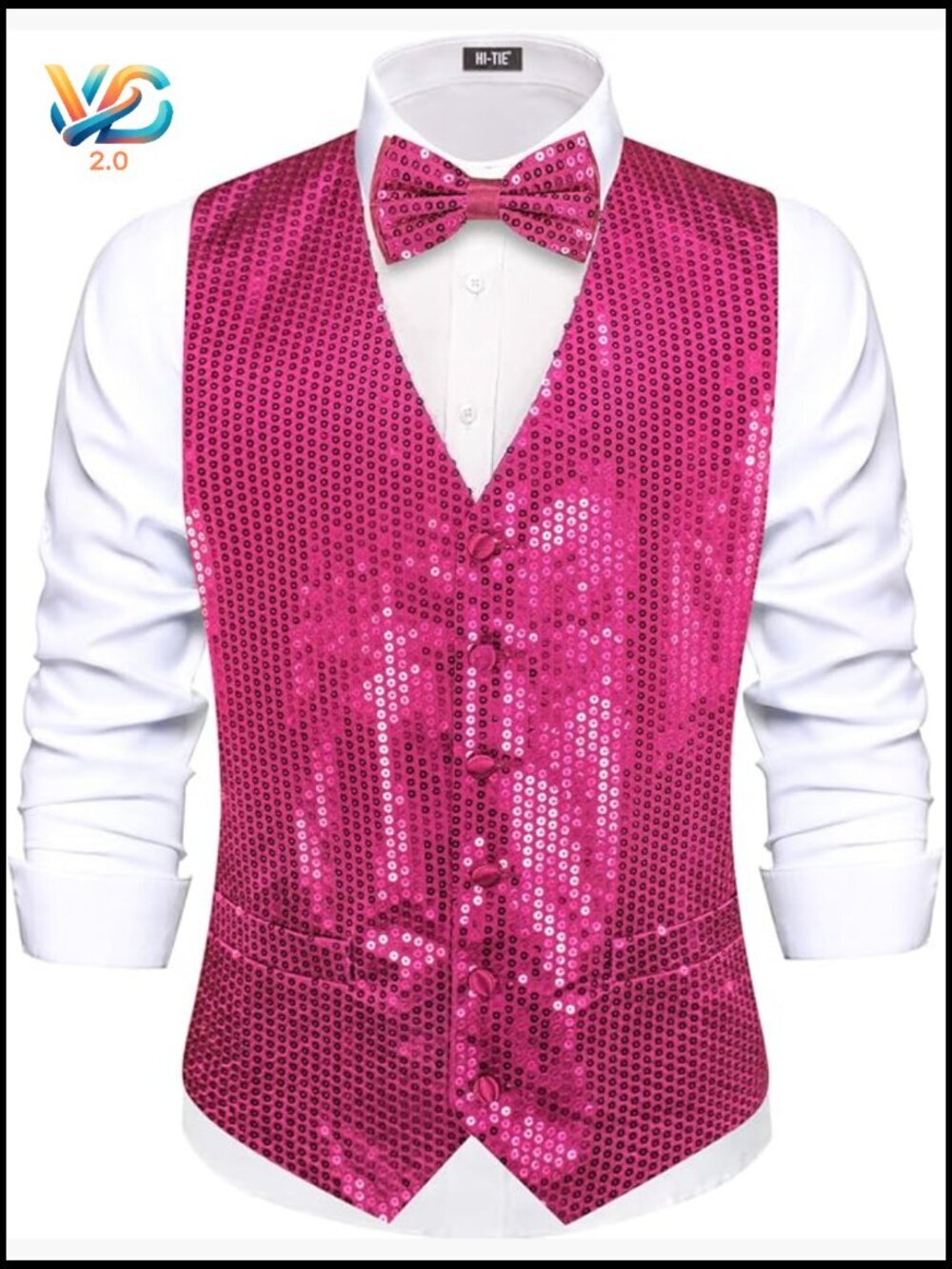 Men's Sequin Vest V-Neck Slim Fit Formal Tuxedo Waistcoat Prom Party